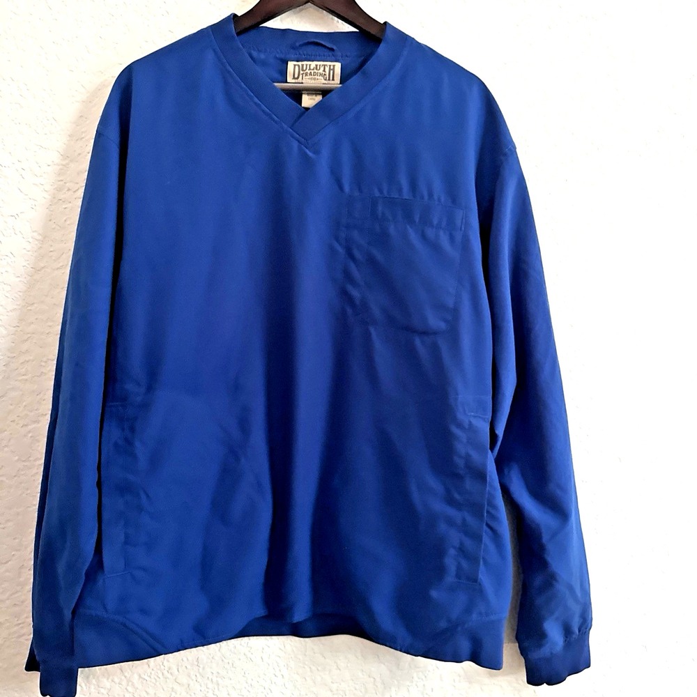 Duluth Trading Co Windbreaker Pullover Blue Long Sleeve V-Neck Mens Size L